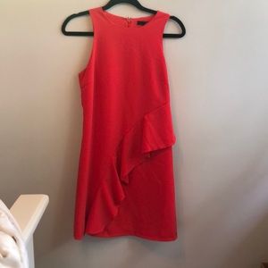 Barley worn AQUA red ruffle dress